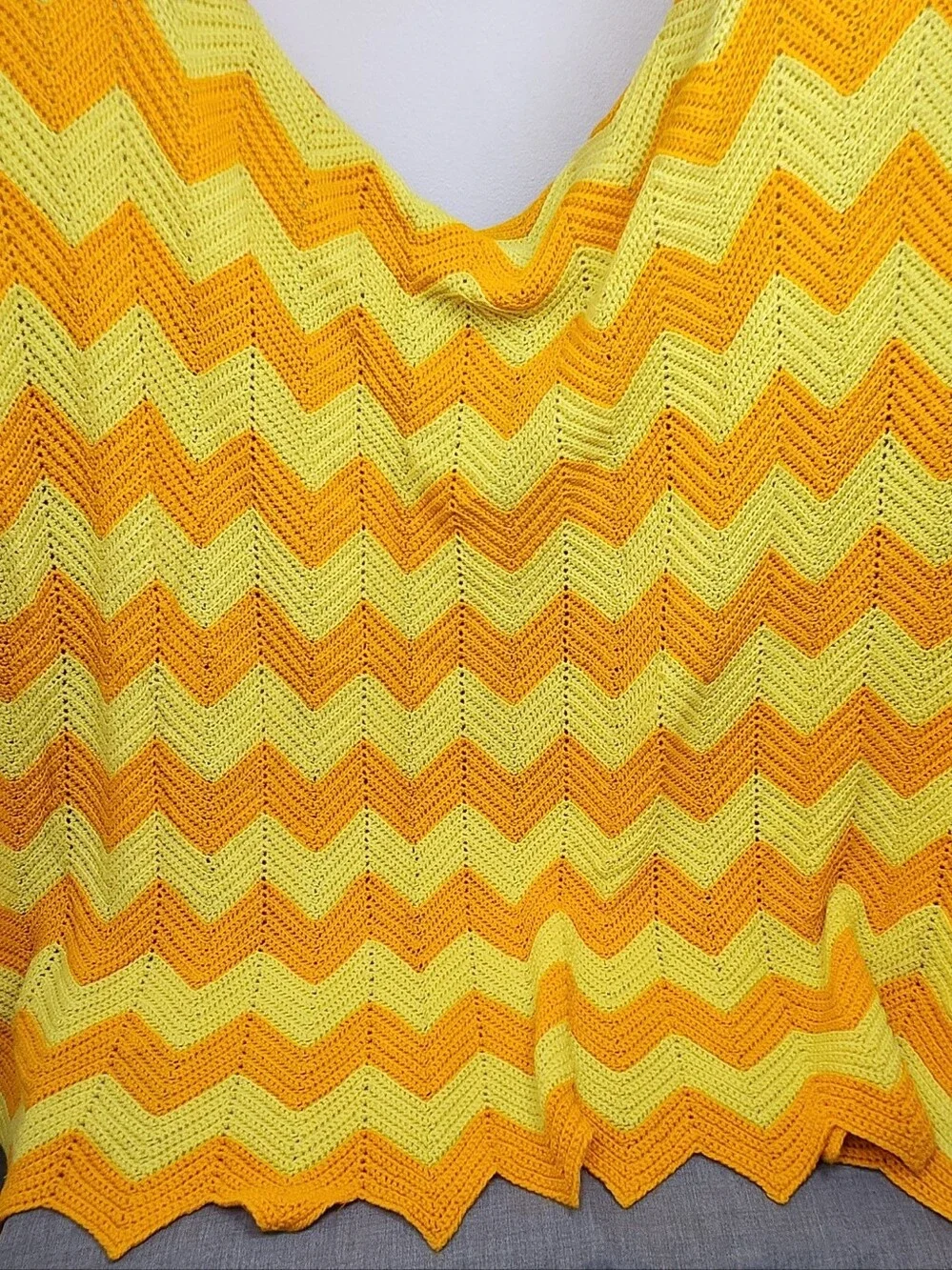 Crochet Orange & Yellow Oversized Heavy Throw Blanket.